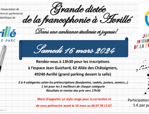 Grande dictée de la francophonie 16 mars 2024 13h30 Espace Jean Guichard Avrillé